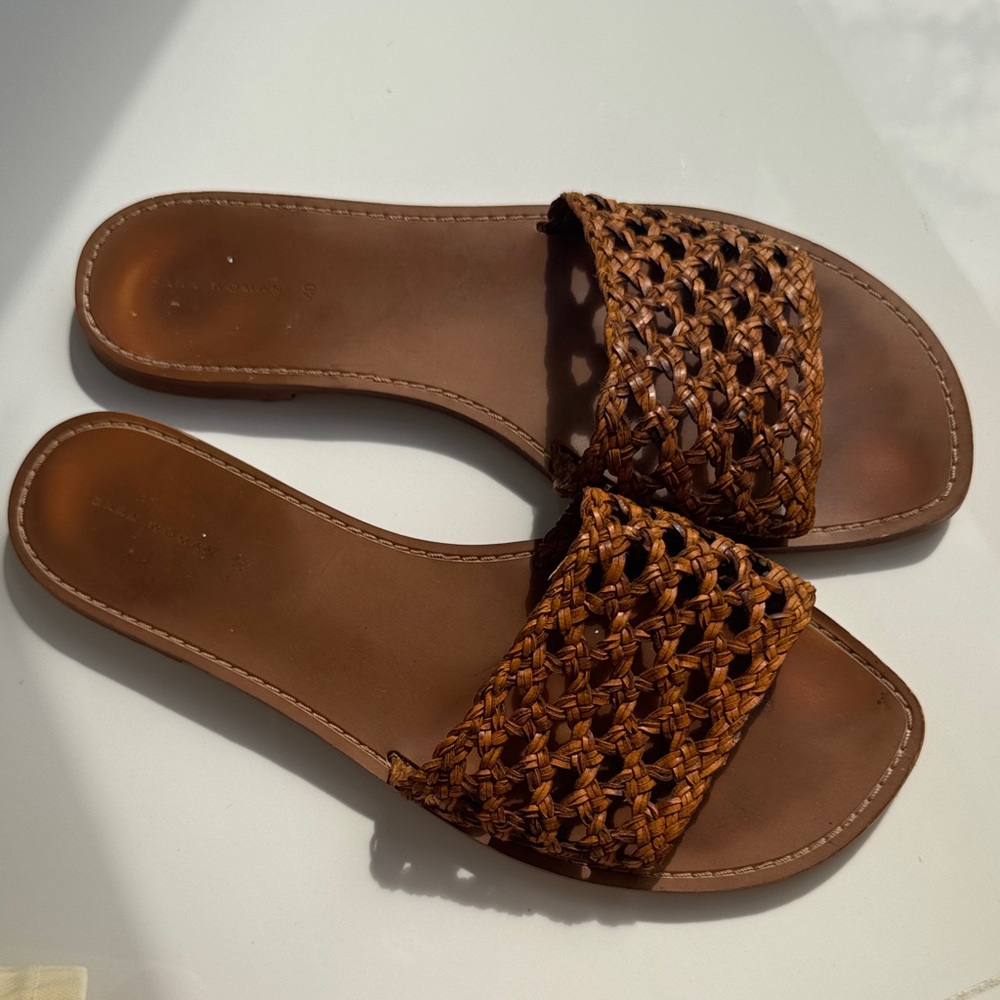 Zara Brown Woven Sandals